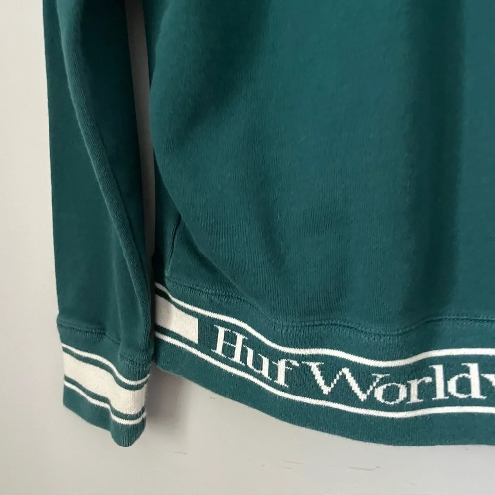 HUF Worldwide Relay French Terry Jade Green Quarter Zip Pullover Hoodie Size S - Picture 15 of 16